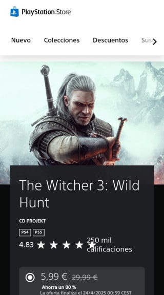 The Witcher3: Wilt Hunt por 5,99€.