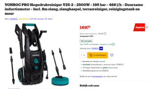 VONROC PRO Hogedrukreiniger V25-2 – 2500W – 195 bar voor €169,95 bij Bol