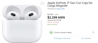 AirPods 3ª Gen Reacondicionados a $2,299 en Claro Shop