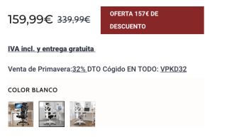 Silla Kerdom modelo 999 de escritorio por solo 107,20€