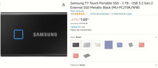 2TB Samsung Portable SSD T7 touch MU-PC2T0K - Black voor €149,31 bij Amazon