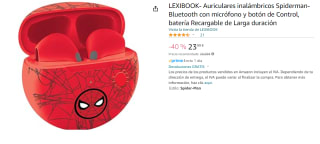 Auriculares Infantiles Bluetooth Spiderman Lexibook con micrófono y botón de Control y batería Recargable por 23.99€