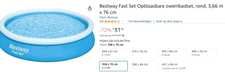 Bestway Fast Set 57274 zwembad (Ø 366x76 cm) met filterpomp voor €31,95 bij Amazon