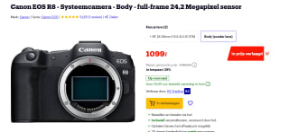 Canon EOS R8 - Systeemcamera - Body - full-frame 24,2 Megapixel sensor voor €1.009 bij Bol