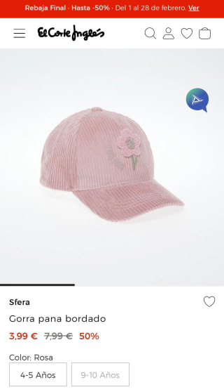 Gorro de pana bordado, rosa por 3,15€