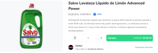 Salvo Lavaloza a $116 en Costco en Rappi