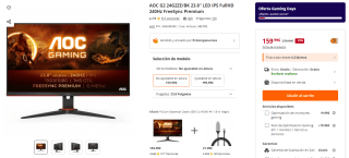 Monitor Gaming AOC G2 24G2ZE/BK 23.8" LED IPS FullHD 240Hz FreeSync Premium por 159,99€