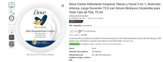 Dove Crema Hidratante Corporal, Manos y Facial 3 en 1 por 0,95€