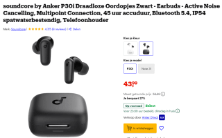 soundcore by Anker P30i Draadloze Oordopjes Zwart voor €43,99 bij Bol