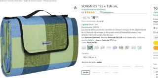 SONGMICS Manta de Picnic Verde Azul 195 x 150 cm, por 16,83€