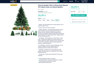 Árbol de Navidad 180cm Artificial Verde con soporte metálico por solo 26,99€