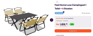 Feel Home – Luxe Glamping set – 4 stoelen en tafel – voor €169,95 bij Ibood