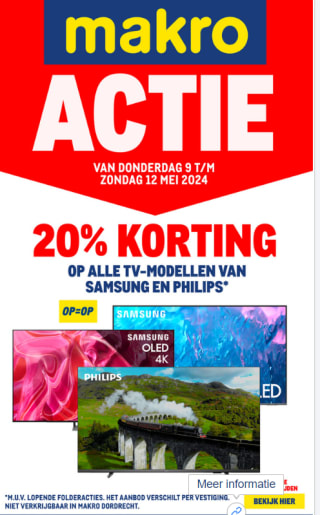 20% korting op TV's van Samsung en Philips bij de Makro