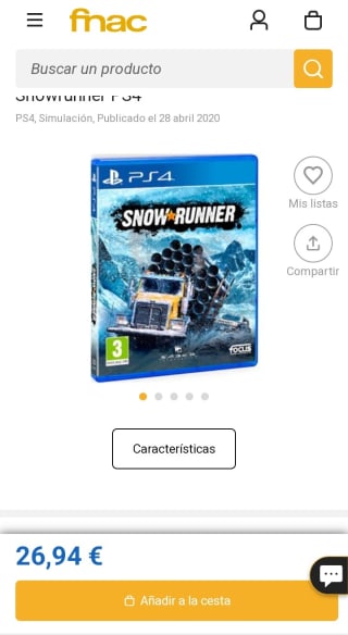 Snow Runner PlayStation 4 por 26,93€.
