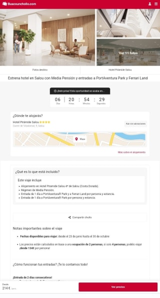 4 días Hotel Salou 4* Media Pensión + Entradas 2 días a PortAventura desde 214€ por persona.