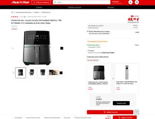 Freidora de aire Cecotec Cecofry Full lnoxBlack 5500 Pro 1700W 8 Modos 5.5 l por solo 49,90€