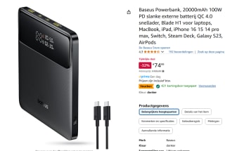 Baseus Blade HD 20.000 mAh Laptop/MacBook Powerbank 100W voor €53,99 bij Amazon