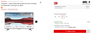 Televisor QLED 65" - Xiaomi A PRO 2025 65, QLED 4K, Smart TV (Google TV), Dolby Audio, Control por voz por 527.2€