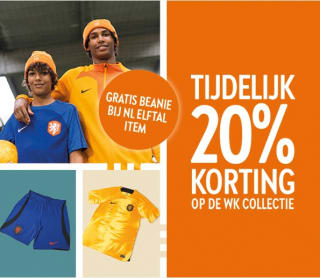 20% korting op de WK collectie + gratis oranje beanie bij Perry Sport