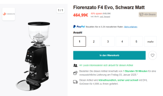 Fiorenzato F4 Evo Mat Zwart Espressomolen voor €464,99
