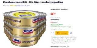 Unox Leverpastei blik - 72 x 56 g - voordeelverpakking voor €19,74 bij Bol.com