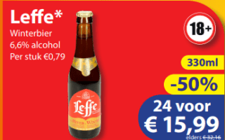 24x 33cl Leffe Winterbier voor €15,99 bij Die Grenze