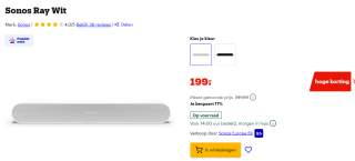 Sonos Ray Soundbar Wit voor €199 bij Bol