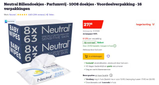 Neutral - Baby Billendoekjes - 16 x 63 stuks - 0% Parfum voor €27,26 bij Bol.com