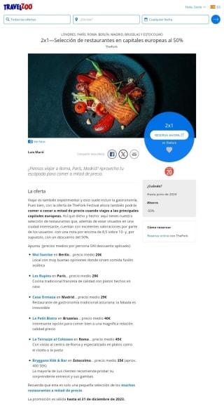 2×1 Restaurantes en Europa con TheFork.