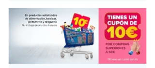 Cupón de 10€ con compras superiores a 50€ en Carrefour.