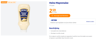 Heinz Mayonnaise 775 gram voor €2,59 bij de Action