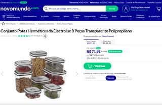 Conjunto de Potes Herméticos da Electrolux com 8 Peças - R$ 71,91