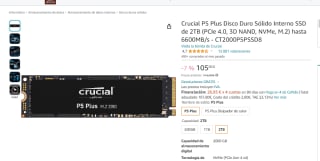 Disco Duro Sólido Interno Crucial P5 Plus 2TB por 105€