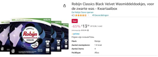 4 packs Robijn Classics Black Velvet Laundry Detergent Wipes voor €13,98 bij Amazon.nl