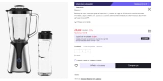 JOCCA - Batidora de Vaso de Cristal con Botella de Viaje/Potencia 350W, Licuadora/Jarra 1L y Botella de 600Ml/ Luz LED, Tapa Extraible, Cuchillas de Acero Inoxidable (Jarra + Botella 350W) por 26.98€ (Cuenta Nueva 16.98€)