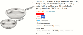 Tefal Virtuoso Koekenpannenset 24 + 28 cm voor €49,99 bij Amazon