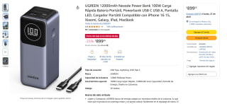 Power Bank UGREEN 12000mAh Nexode 100W por $899 | Descuento Amazon