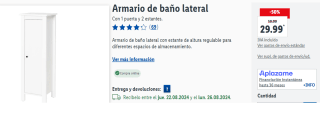 Armario de baño lateral con estante de altura regulable para diferentes espacios de almacenamiento. por 29.99€