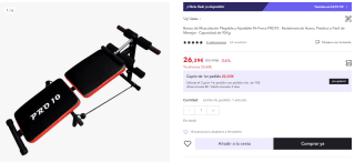 Banco de Musculación Plegable y Ajustable Fit-Force PRO10 por 26,39€ (cuenta nueva por 15,83€)