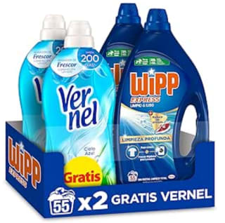2 Botes de Wipp Express Gel Limpio y Liso 55 lavados + 2 Botes de Suavizante Vernel 60 lavados por 17.29€