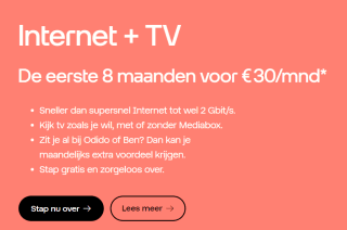 Odido Internet + TV De eerste 8 maanden voor € 30/mnd