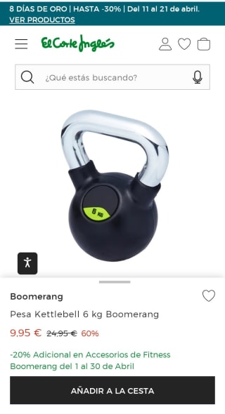 Pesa Kettlebell de 6 kg Boomerang por 9,95€.