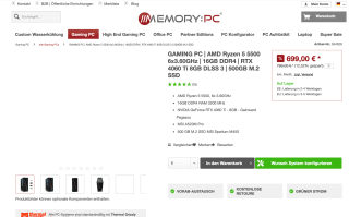 GAMING PC RTX 4060 PEGASUS Ti 8GB DLSS 3 AMD Ryzen 5 5500 6x3.60GHz 16GB DDR4 SQ-COOLER 03A 95W por 699€