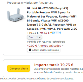 GL.iNet GL-MT3000 (Beryl AX) Portable Routeur WiFi 6 por 79,73€