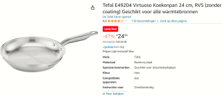 Tefal Virtuoso RVS koekenpan 24cm voor €24,99 bij Amazon