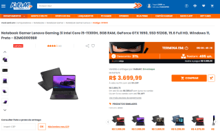 Notebook Gamer da Lenovo, modelo Gaming 3i - R$ 3.699,99