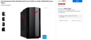 Torre Gaming Acer Nitro N50-640, Intel Core i5 12400 con 1024GB SSD y 16GB, Linux por 749€