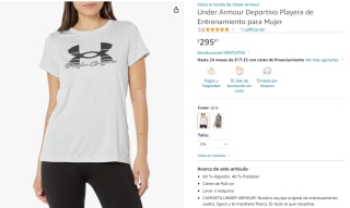 Playera Under Armour para Mujer CH por $296 en Amazon