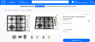 Encimera a gas 4 quemadores Design FDV por $129.990