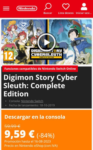 Digimon Story Cyber Sleuth: Complete Edition Nintendo Switch por 9,59€.